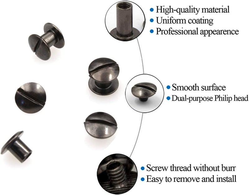 ALLOYPRO 36 Pcs Gun Metal Round Metal Chicago Binding Screws Assorted Kit Nail Rivet Chicago Button DIY Leather Decoration Bookbinding Round Flat Head Stud Screw M5x6mm - Image 3